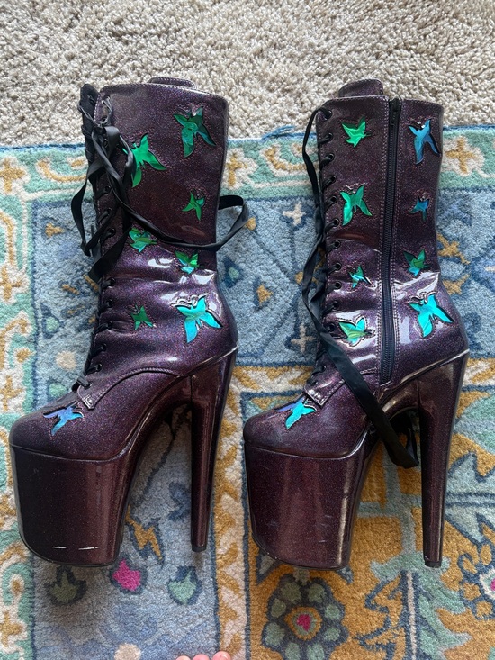 Hella Heels Shoes - Hella Heels Glitterati Butterfly Boot Purple Size 8